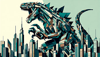 Geometric Godzilla, Godzilla, monster, cityscape, Digital Art, skyscraper HD wallpaper