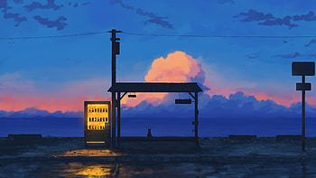 Peaceful Platform Train Station Twilight, train, twilight, sky, cloud, artist, artwork, art, digital-art, pixiv HD wallpaper
