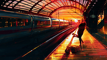 Couple Hugging At Train Station, couple, love, artist, artwork, digital-art, deviantart HD wallpaper