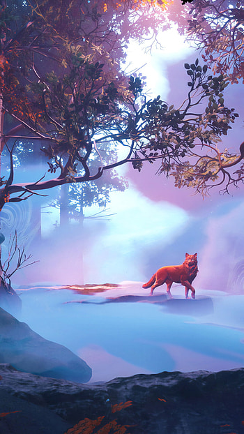 Enchanting woods, Mystical red wolf, Magical atmosphere, Captivating presence HD phone wallpaper