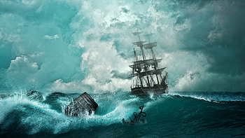 Art, Waves, hop, Ship, Storm, Anchor HD wallpaper