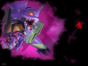 eva 01, yellow eyes, evangelion, robot, neon genesis evangelion, dark, purple, nerv, mecha, eva 1, green, blood, open mouth HD wallpaper