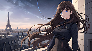 A girl on a top of a roof, sky, Paris, AI Art, Anime, girl, anime girl, Sky Anime HD wallpaper