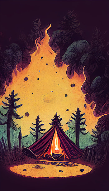 Halloween Campsite, orange, spooky, art, minimal, haunted, outdoors, drawing, scary HD phone wallpaper