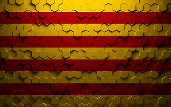 Flag of Roussillon, honeycomb art, Roussillon hexagons flag, Roussillon 3d hexagons art, Roussillon flag HD wallpaper