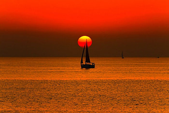 Beautiful dom, sea, sailship, amazing, sunset HD wallpaper