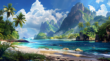 Island Paradise: A Stunning Landscape, landscape, island paradise, tropical landscape, beach, mountain HD wallpaper