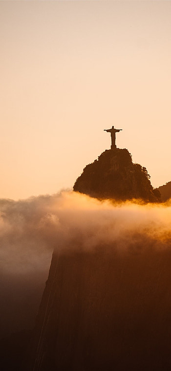 Corcovado Mountain, Crucifix statue, Sunset, Rio de Janeiro HD phone wallpaper