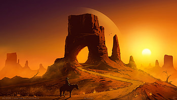 Desert oasis, Nature's sanctuary, Artistic interpretation, Sunlit inspiration HD wallpaper