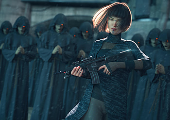 Warrior Girl With Gun, fantasy-girls, warrior, artist, artwork, digital-art, deviantart HD wallpaper