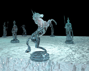Ice, winter, horse, rendering, chess, bryce HD wallpaper