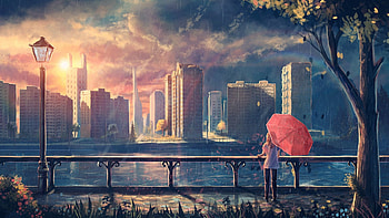 Cartoon Skyline, Anime city HD wallpaper