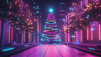 Christmas in Retrowave: Ultra, christmas retrowave, Christmas, neon lights, holiday decor, urban landscape HD wallpaper