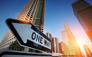 one way sign among skyscrapers, sunshine, sky, skyscrapers, sign HD wallpaper