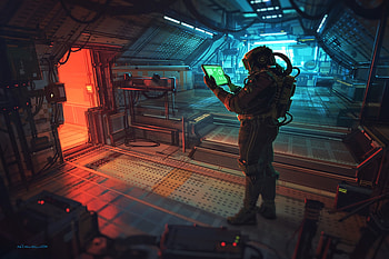 Art, Sci-Fi, Cosmonaut, Tablet, Space Station HD wallpaper