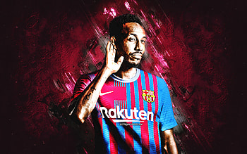 Pierre-Emerick Aubameyang, FC Barcelona, Gabonese football player, portrait, La Liga, burgundy stone background, football, Aubameyang Barcelona HD wallpaper