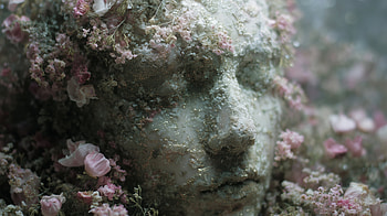 Encrusted Stone Face — Artistic Quad, Statue, Underwater, Coral HD wallpaper
