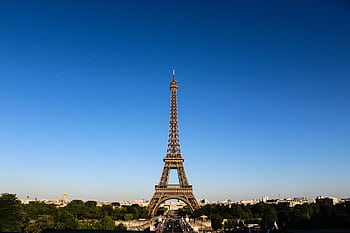 Stunning daylight shot capturing the Eiffel Tower with clear blue skies in Paris. HD wallpaper