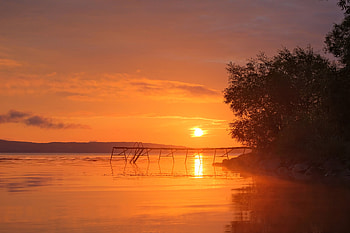 Lakeside Orange Sunset , lake, sunset, nature HD wallpaper