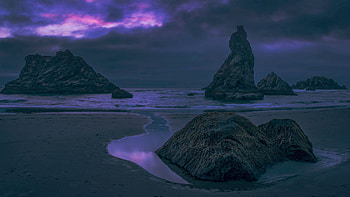 Dawn on Bandon Beach, Oregon, sky, rocks, coast, sea, colors, usa HD wallpaper