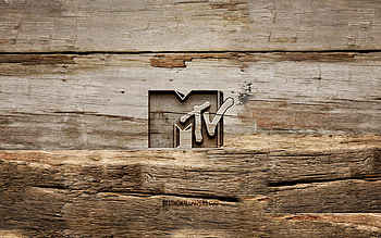 MTV wooden logo, , wooden backgrounds, Music Television, MTV logo, creative, wood carving, MTV HD wallpaper