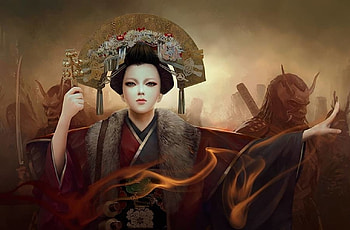 Ikoma Aimi, asian, fantasy, mario wibisono, girl, luminos, legend of the five rings HD wallpaper