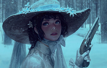 Girl, blue, winter, art, fantasy, wlop, iarna, luminos, hat HD wallpaper