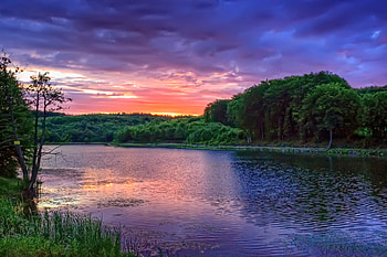 Landscape, blue, colorful, colors, beauty, background, reflection, trees, , water, sun, sunset, beautiful, grass, green, clouds, nature, sky, forest, rivers HD wallpaper