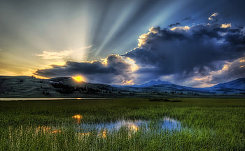 Sunrise, clouds, dawn, water, sun HD wallpaper