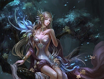 Fairy, blue, wings, fantasy, girl, luminos, forest HD wallpaper