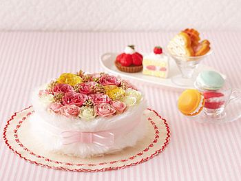 Rose Cake, roses, ribbon, colours, cake, tray, cakes, plate, afternoon tea, celebrate, flowers HD wallpaper