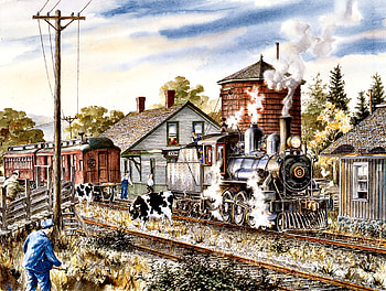 Timiscouata Railway, art, engine, train, railway, beautiful, illustration, artwork, wide screen, painting, tracks, locomotive, railroad HD wallpaper