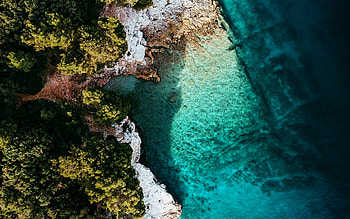 aerial view, harbor, sea, summer, cliffs, beautiful nature, blue water, R, travel concepts HD wallpaper