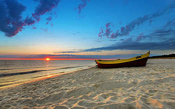 Nature, Sunset, Sand, Shore, Bank, Evening, Boat HD wallpaper