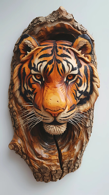 Tiger's head carved in wood, wood carving, tiger, Animal, nature HD phone wallpaper