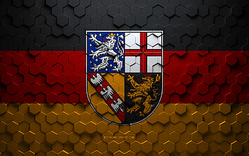 Flag of Saarland, honeycomb art, Saarland hexagons flag, Saarland, 3d hexagons art, Saarland flag HD wallpaper