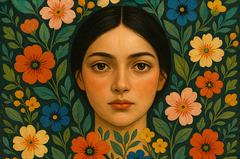 Floral Portrait – Elegant Woman Amid Vibrant Blooms, portrait, woman, flower, floral, painting HD wallpaper