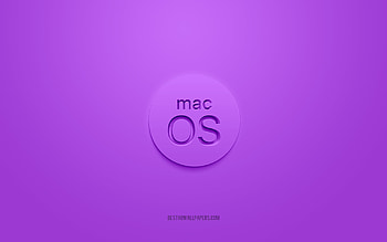 MacOS 3D logo, purple background, MacOS purple logo, 3D logo, MacOS emblem, MacOS, 3D art HD wallpaper