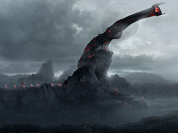 Destructed Tower, hills, lights, clouds, tilted, bent HD wallpaper