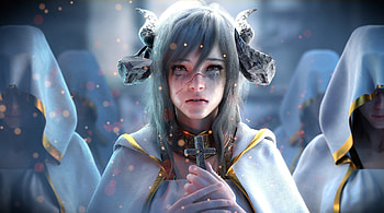 Demon Girl Orange Eyes, demon, fantasy-girls, artist, artwork, cross, digital-art, orange-eyes, deviantart HD wallpaper