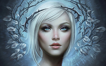 Fantasy girl, blue, thornes, blonde, art, fantasy, face, luminos, girl, frumusete HD wallpaper