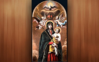 Queen of Heaven, Holy Spirit, Mary, angels, Jesus, crown HD wallpaper