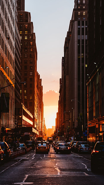 New York City sunset, Mesmerizing views, Urban enchantment, Captivating skyline HD phone wallpaper