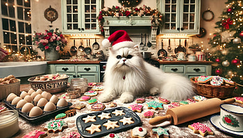 Christmas Cat, Christmas, cat, cookie, kitchen, christmas cat HD wallpaper