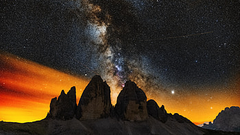 Milky way, night, cliffs, silhouette HD wallpaper
