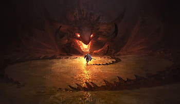 Mighty Dragon and warrior, fantasy, art HD wallpaper
