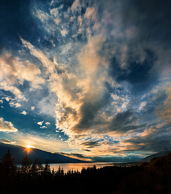 Landscape, Nature, Trees, Sunset, Mountains, Clouds, Horizon, Lake HD phone wallpaper