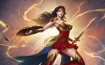 Wonder Woman, jxika, yellow, red, fantasy, girl HD wallpaper