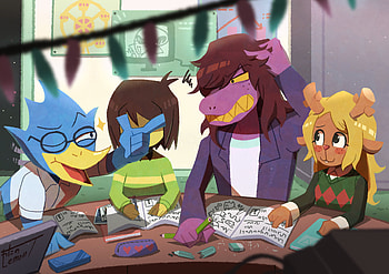 Deltarune : Kris, Susie, Berdly & Noelle Holiday in Action, Noelle Holiday, Berdly (deltarune), Susie (deltarune), Kris (deltarune), video game, deltarune HD wallpaper