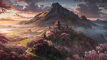 Chinese Temple In Mountains, temple, artist, artwork, digital-art, artstation HD wallpaper